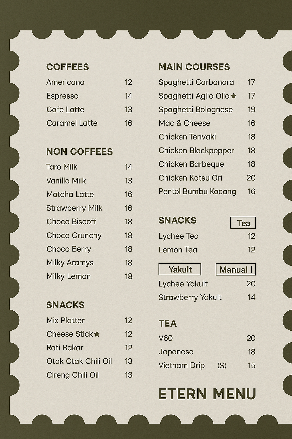 Price List Menu